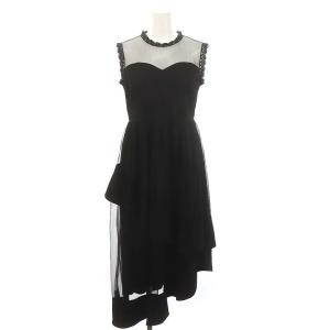 ノースリーブ チュールレース ラッフルドレス ワンピース ロング アシンメトリー ノースリーブ S 黒