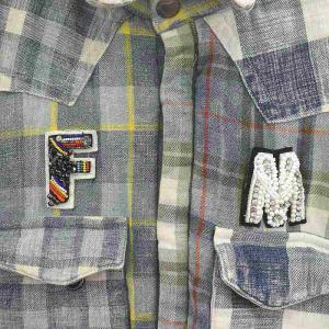 FranCisT MOR.K.S チェック ジャケット ステンカラー 裏地蛍光 4 XL 紺 ネイビー