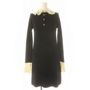 バイカラーラウンドポロニットドレス ワンピース XS ブラック オフホワイト
