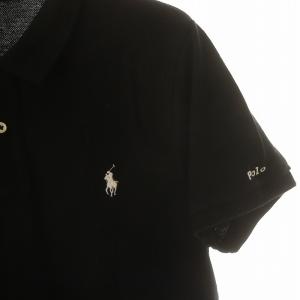 RALPH LAUREN コットンメッシュポロドレス ワンピース ロング丈 マキシ丈 半袖 ロゴ コットン M 黒 ブラック /YQ