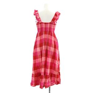 kate spade new york ピクニック ウーブン ラッフル ミディ ドレス ワンピース ロング ノースリーブ チェック XS 赤 レッド ピンク KC382