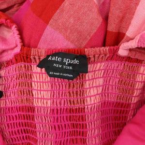 kate spade new york ピクニック ウーブン ラッフル ミディ ドレス ワンピース ロング ノースリーブ チェック XS 赤 レッド ピンク KC382
