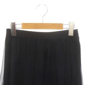BLUE LABEL CRESTBRIDGE エアーライトチュールスカート ギャザー イージー ミモレ ロング シアー シースルー 36 S 黒 ブラック