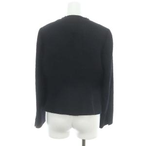 23区 24SS シャインツイードストレッチノーカラージャケット 総裏地 フリンジ 38 紺 ネイビー