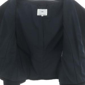 23区 24SS シャインツイードストレッチノーカラージャケット 総裏地 フリンジ 38 紺 ネイビー