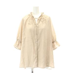 23AW ハイブリットスタンドフリルブラウス 五分袖 ベージュ /HK OS