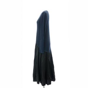 IENA 22AW ランダムタックドッキングワンピース ニット ロング 長袖 36 紺 黒 ネイビー ブラック