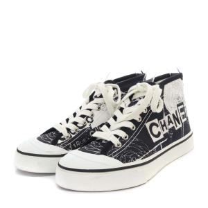 CHANEL 20P G35960 グラフィティ ミッドカット カメリア スニーカー 35 ブラック ホワイト