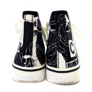 CHANEL 20P G35960 グラフィティ ミッドカット カメリア スニーカー 35 ブラック ホワイト