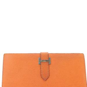 HERMES ベアン スフレ シルバー金具 長財布 オレンジ 刻印E