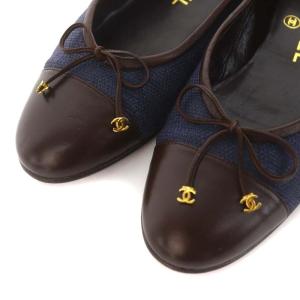 CHANEL メッシュ フラットシューズ パンプス 切替 22.5cm ネイビー