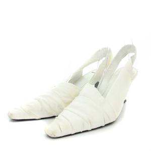 WATER ツイストデザインスリングバックパンプス スクエアトゥ 37.5 24.5cm 白 ホワイト