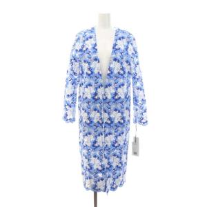 花柄レースロングカーディガン 長袖 刺繍 シアー 36 白 ライトブルー 青