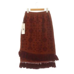 GRACE CONTINENTAL タッセルスカート ロング フレア 刺繍 リネン 36 オレンジブラウン ボルドー