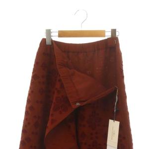 GRACE CONTINENTAL タッセルスカート ロング フレア 刺繍 リネン 36 オレンジブラウン ボルドー