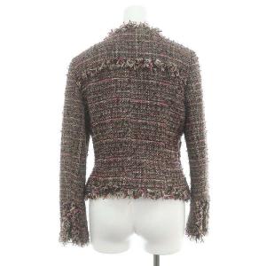 GRACE CONTINENTAL ツイードライダースジャケット フリンジ ラメ 38 M 茶 ブラウン