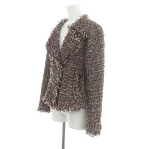 GRACE CONTINENTAL ツイードライダースジャケット フリンジ ラメ 38 M 茶 ブラウン