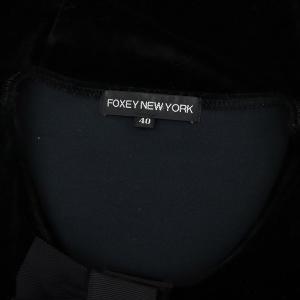 FOXEY NEW YORK グログランフリルベロアジャケット ノーカラー ストレッチ チュール 40 黒 ブラック 22241