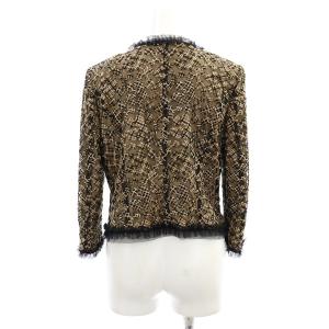 FOXEY BOUTIQUE 刺繍 レース ノーカラージャケット 七分袖 フリルチュール 40 茶 ブラウン 18788