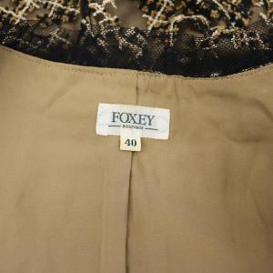 FOXEY BOUTIQUE 刺繍 レース ノーカラージャケット 七分袖 フリルチュール 40 茶 ブラウン 18788