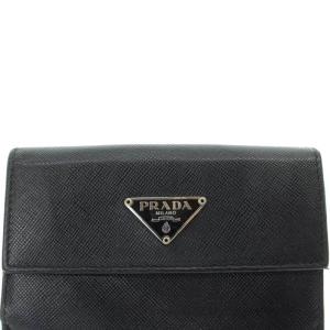 PRADA トライアングルプレート Wホック財布 ロゴ 黒 ブラック