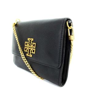 TORY BURCH ショルダーウォレット 財布 チェーン レザー 黒 ブラック ゴールド色