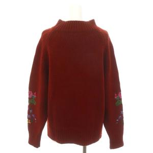 MUVEIL 刺繍入りローゲージニット セーター 長袖 38 茶 ブラウン