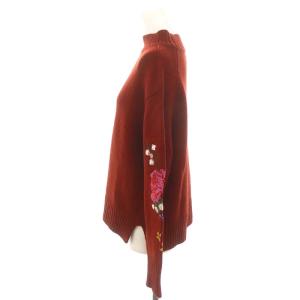 MUVEIL 刺繍入りローゲージニット セーター 長袖 38 茶 ブラウン