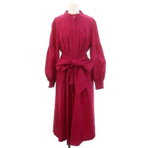 タフタワンピース マキシ ロング 長袖 タック バンドカラー ピンク /AT OS SH