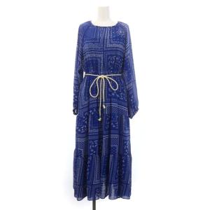 バンダナワンピース マキシ ロング 長袖 シアー シースルー 36 S 青 ブルー