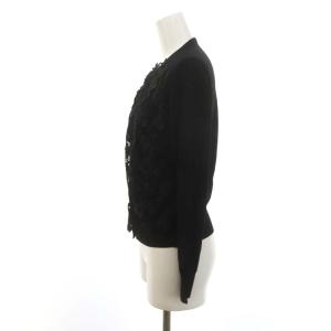 ANAYI フロントフラワー刺繍カーディガン ニット 長袖 クルーネック ウール 38 M 黒 ブラック