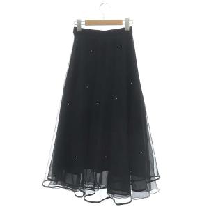 CELFORD 24SS リボンパールチュールスカート フレアスカート ロング 32 黒 ブラック