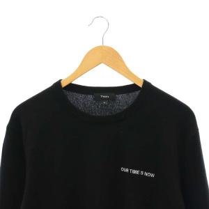 Theory OUR TIME CREW カシミヤクルーネックニット セーター 長袖 刺繍 XL 黒 白 ブラック ホワイト