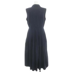 Chesty フラワー刺繍シャツワンピース ロング ノースリーブ 前開き インナー付き 1 紺 ネイビー