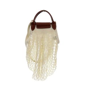 Longchamp トートバッグ メッシュ 白 ホワイト 茶 ブラウン