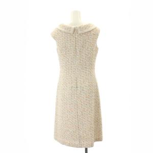 ANAYI カラーミックスツイードエリツキワンピース ミモレ ロング ノースリーブ スキッパー 36 S ピンク ベージュ