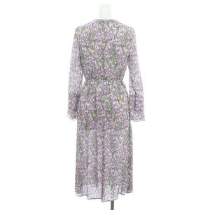 ANAYI 22SS シルエットミニフラワープリントフレア ワンピース ロング 長袖 34 XXS 紫 パープル