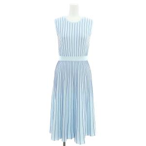 22SS ストライプフレア ワンピース ニットソー ロング ノースリーブ 36 水色 青 ライトブルー