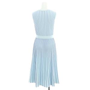 ANAYI 22SS ストライプフレア ワンピース ニットソー ロング ノースリーブ 36 水色 青 ライトブルー