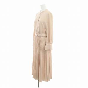 ANAYI バックサテンプリーツワンピース ロング 長袖 ベルト付き 36 ピンクベージュ