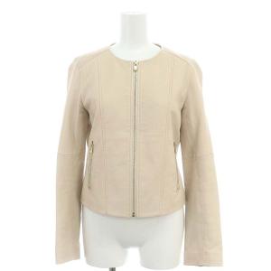 シングルライダースジャケット ノーカラー シープスキン 38 M ベージュ