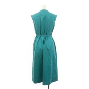 ANAYI 22SS タフタストレッチフリル ワンピース ロング丈 ミモレ丈 ノースリーブ ベルト付き 34 XS 緑 グリーン