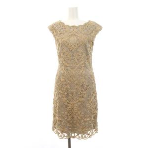 ツートンチュール刺繍ワンピース ひざ丈 ノースリーブ 36 S ベージュ