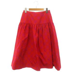 23SS チェックジャガードローギャザー スカート ロング フレア 36 ピンク 赤 レッド /DF OS