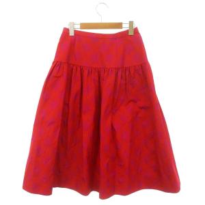 ANAYI 23SS チェックジャガードローギャザー スカート ロング フレア 36 ピンク 赤 レッド /DF OS