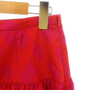 ANAYI 23SS チェックジャガードローギャザー スカート ロング フレア 36 ピンク 赤 レッド /DF OS