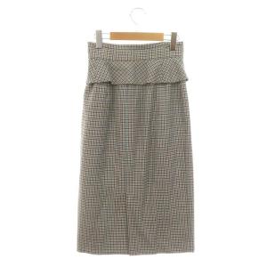 ANAYI 22AW サキソニーストレッチペプラムスカート タイト ミモレ ロング ウール チェック 34 XS 白 ホワイト 水色