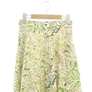 ANAYI 23SS ボタニカルフラワープリント フレアスカート ロング 総柄 リネン混 34 緑 ピンク アイボリー