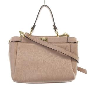 ANAYI ターンロック 2WAYバッグ ハンドバッグ ショルダーバッグ レザー ピンクべージュ