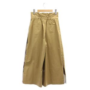 BLUE LABEL CRESTBRIDGE ワイドタックパンツ ハイウエスト フレア 切替 チェック 36 ベージュ